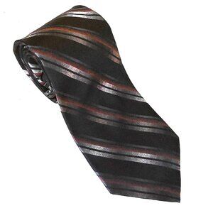 Pierre Cardin Neck Tie Striped  Silk Black Bronze Silver Shimmer 4" X 59" EUC